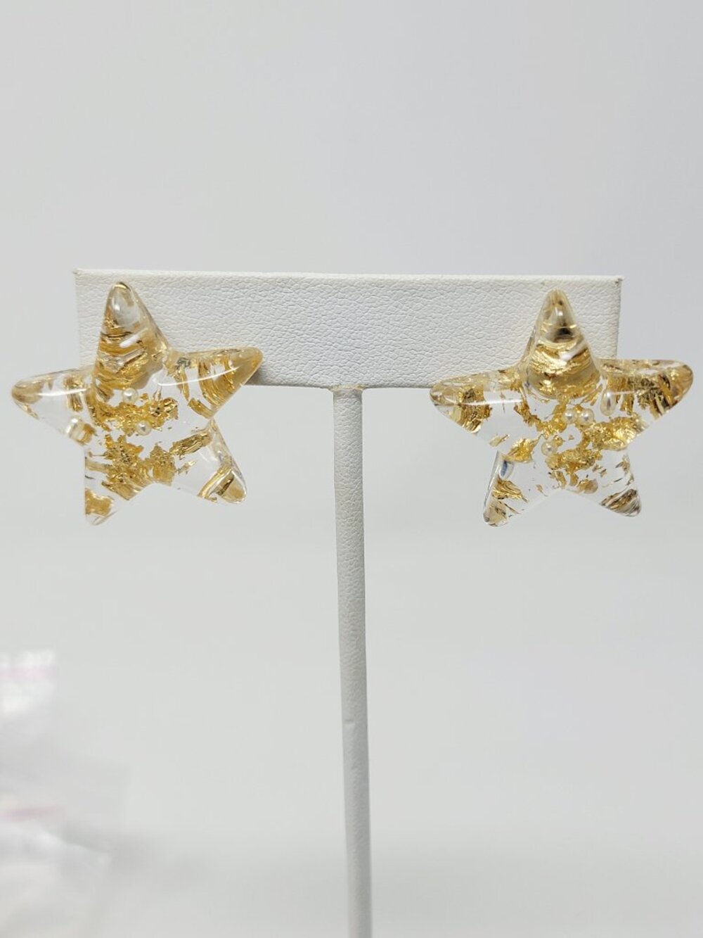Gold Flake Resin Star Earrings Clear Acrylic Statement Studs Trendy